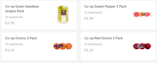 Co op Fruit and Veg selection Deliveroo